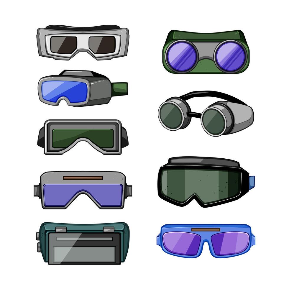 goggles welding set cartoon illustration vector