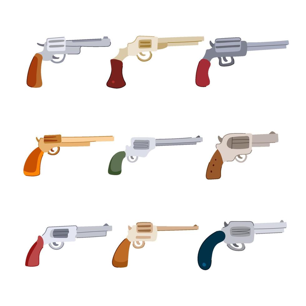wild west pistol set cartoon illustration vector