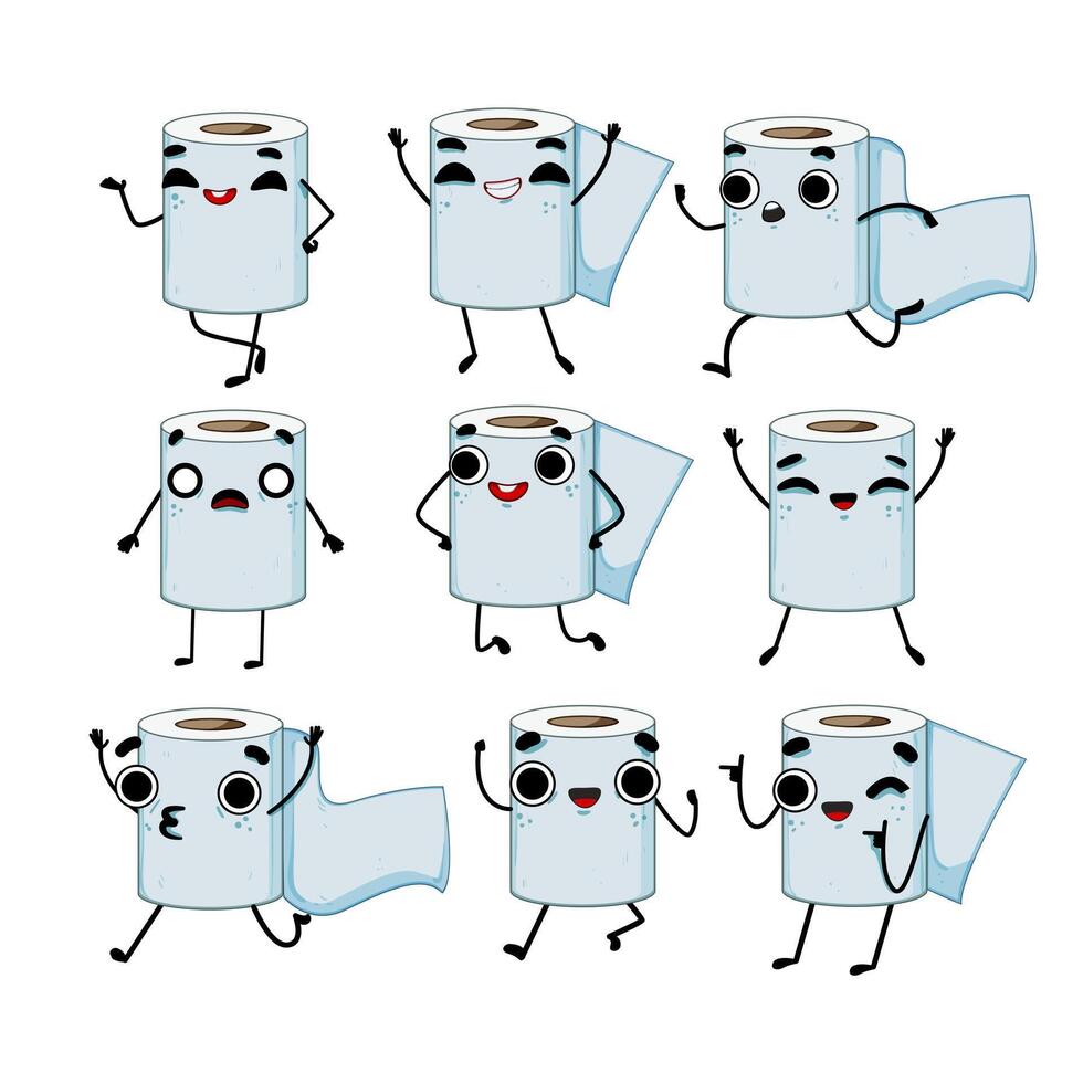 toilet paper character set cartoon illustration vector