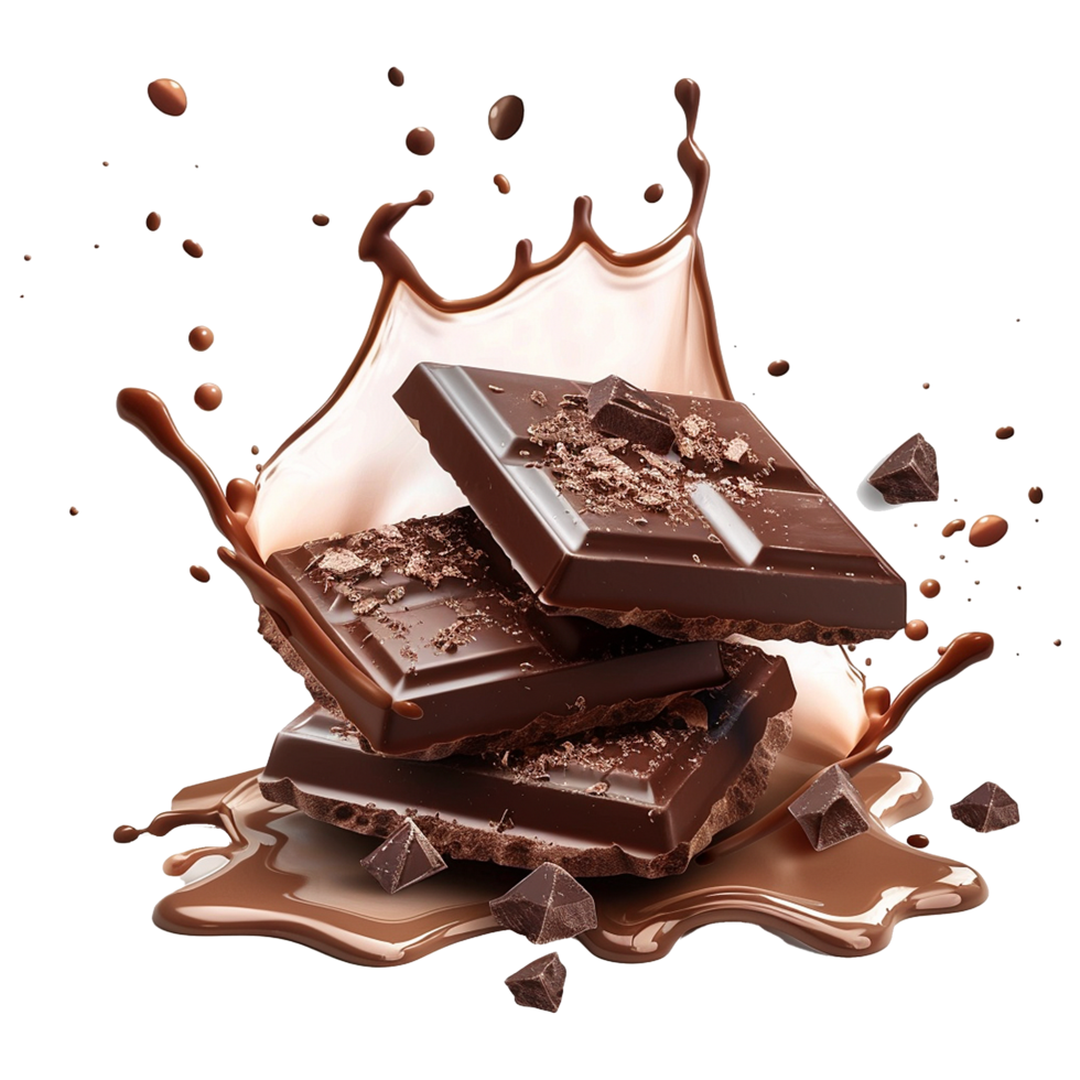 Chocolate wafer with chocolates splashes isolated on transparent background png