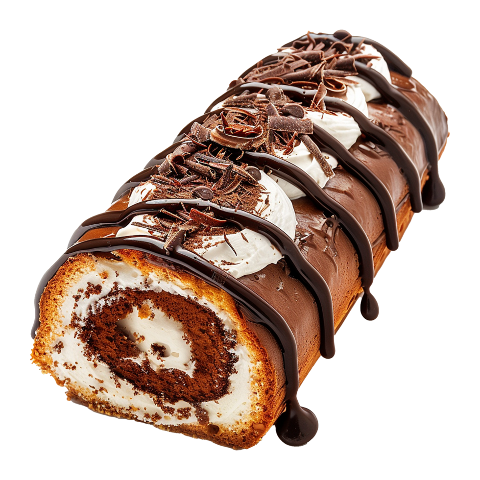 Chocolate cream swiss roll cake isolated on transparent background png