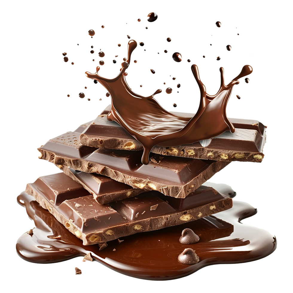 Chocolate wafer with chocolates splashes isolated on transparent background png