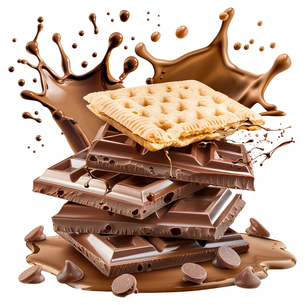 Chocolate wafer with chocolates splashes isolated on transparent background png