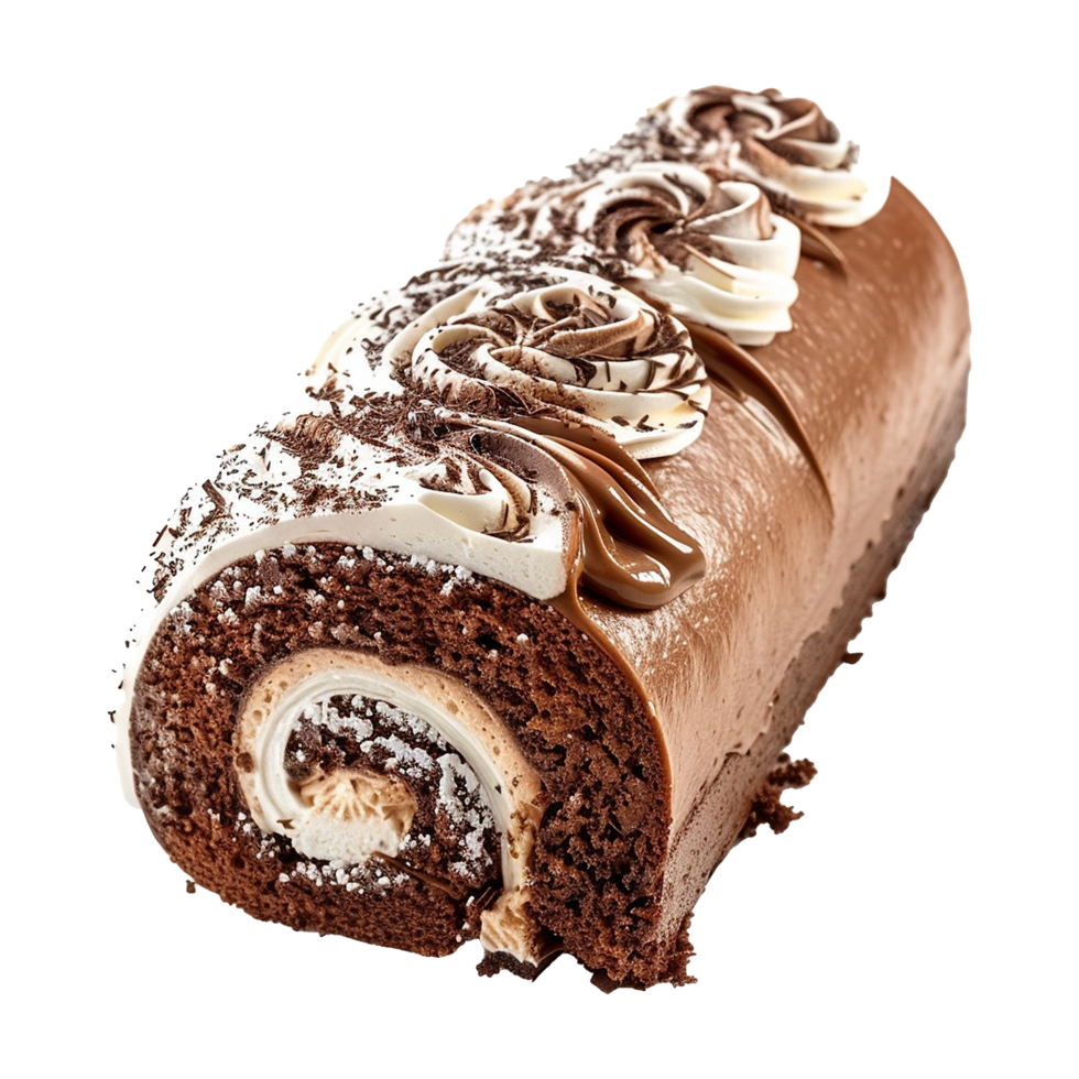 Chocolate cream swiss roll cake isolated on transparent background png