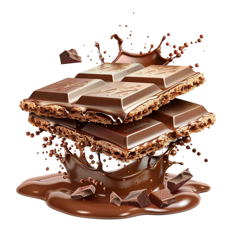 Chocolate wafer with chocolates splashes isolated on transparent background png