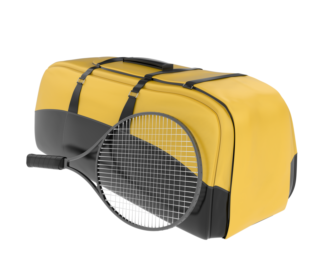 Racket with tennis bag isolated on background. 3d rendering - illustration png