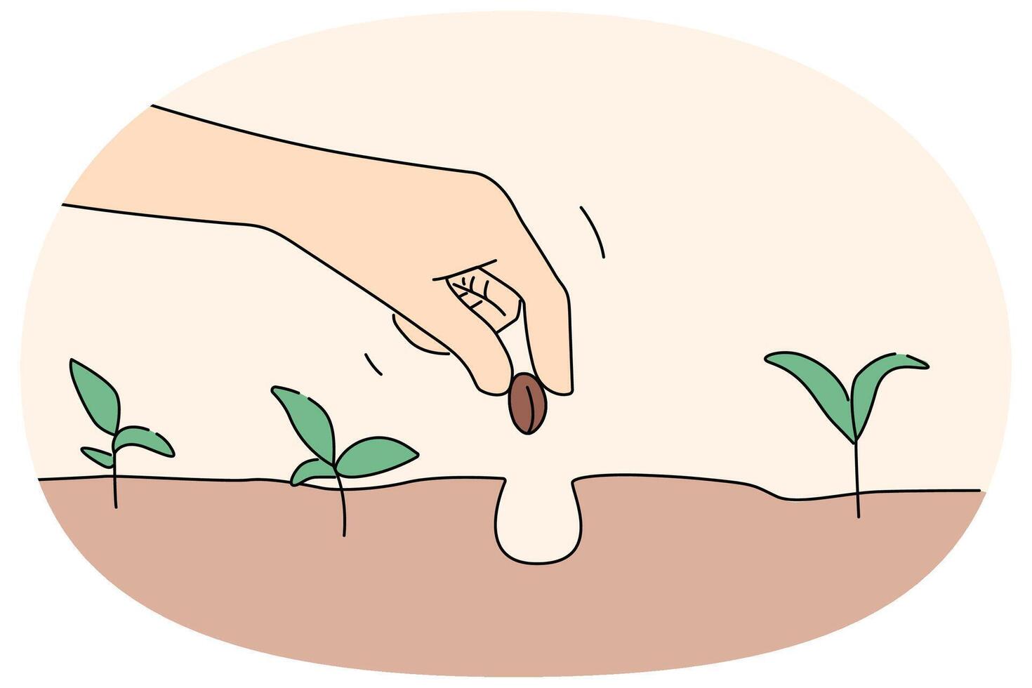 Person hand plant seed in soil vector