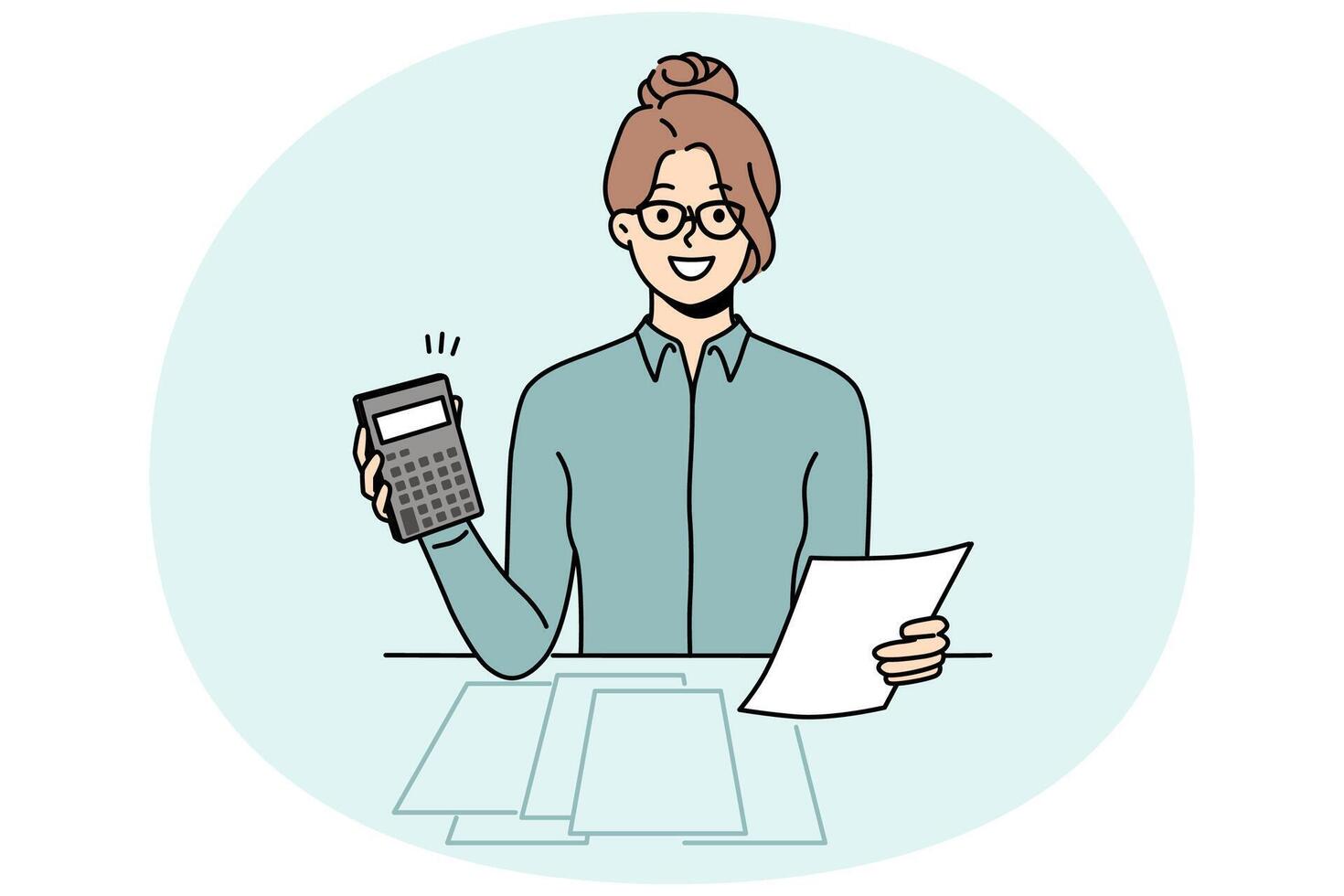Female accountant calculate taxes on machine vector