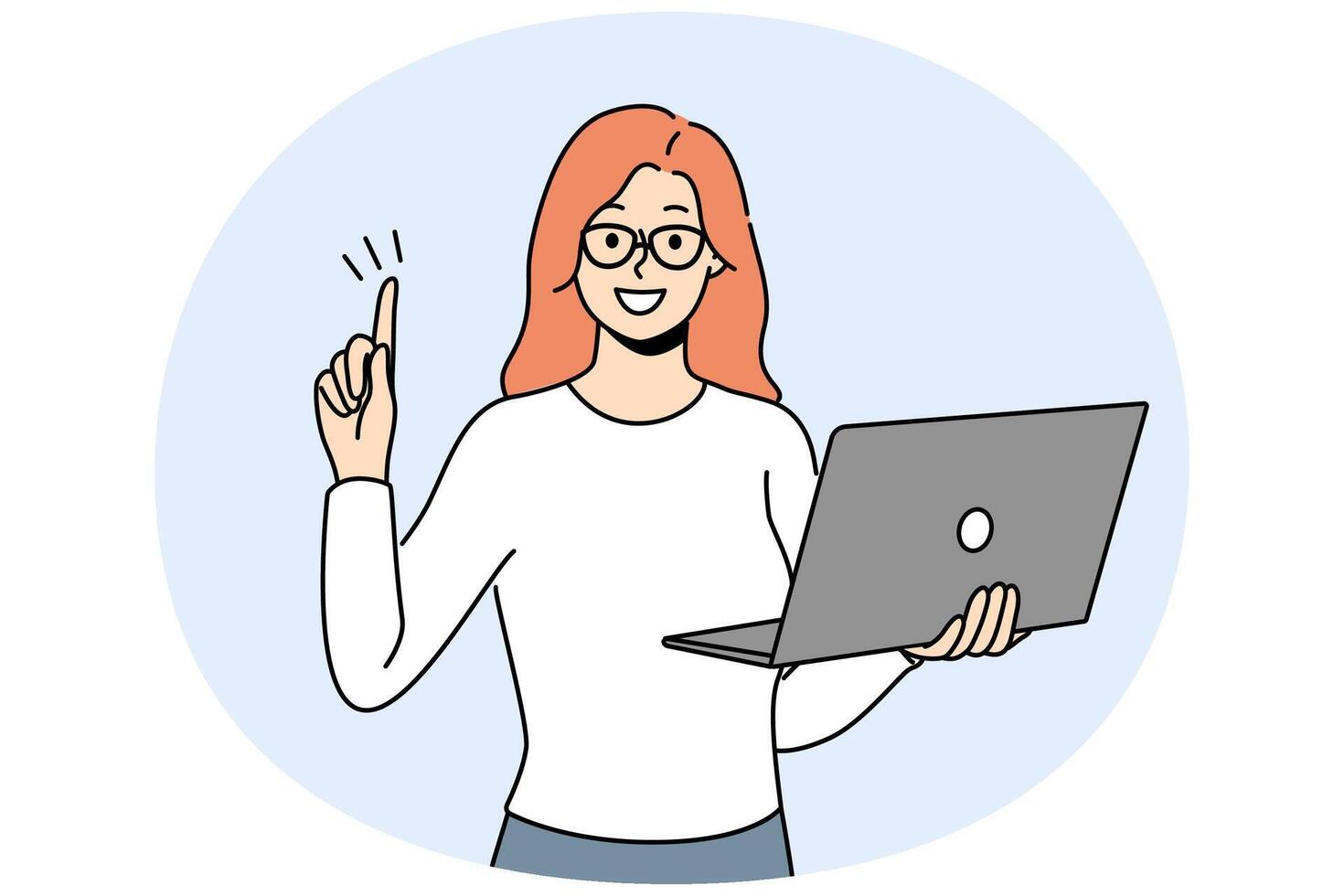 Smiling businesswoman with laptop generate business idea vector