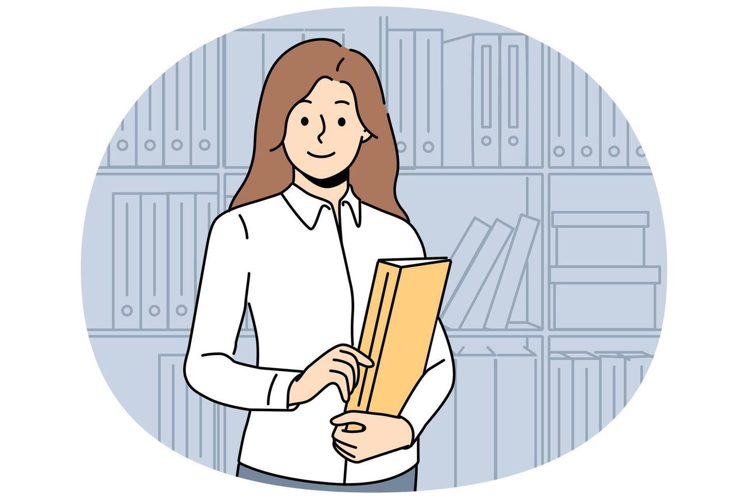 Smiling businesswoman with folder posing in office vector