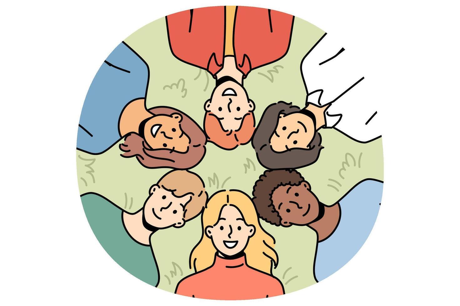 Smiling people relax together in park vector