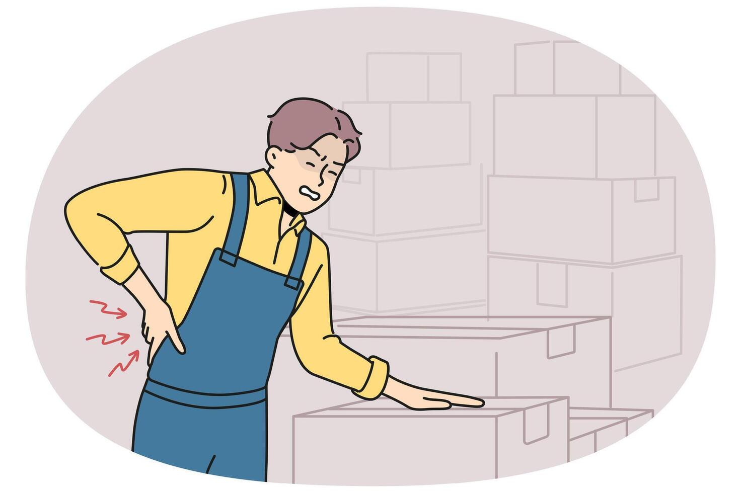 Unhealthy worker suffer from backache working in warehouse vector