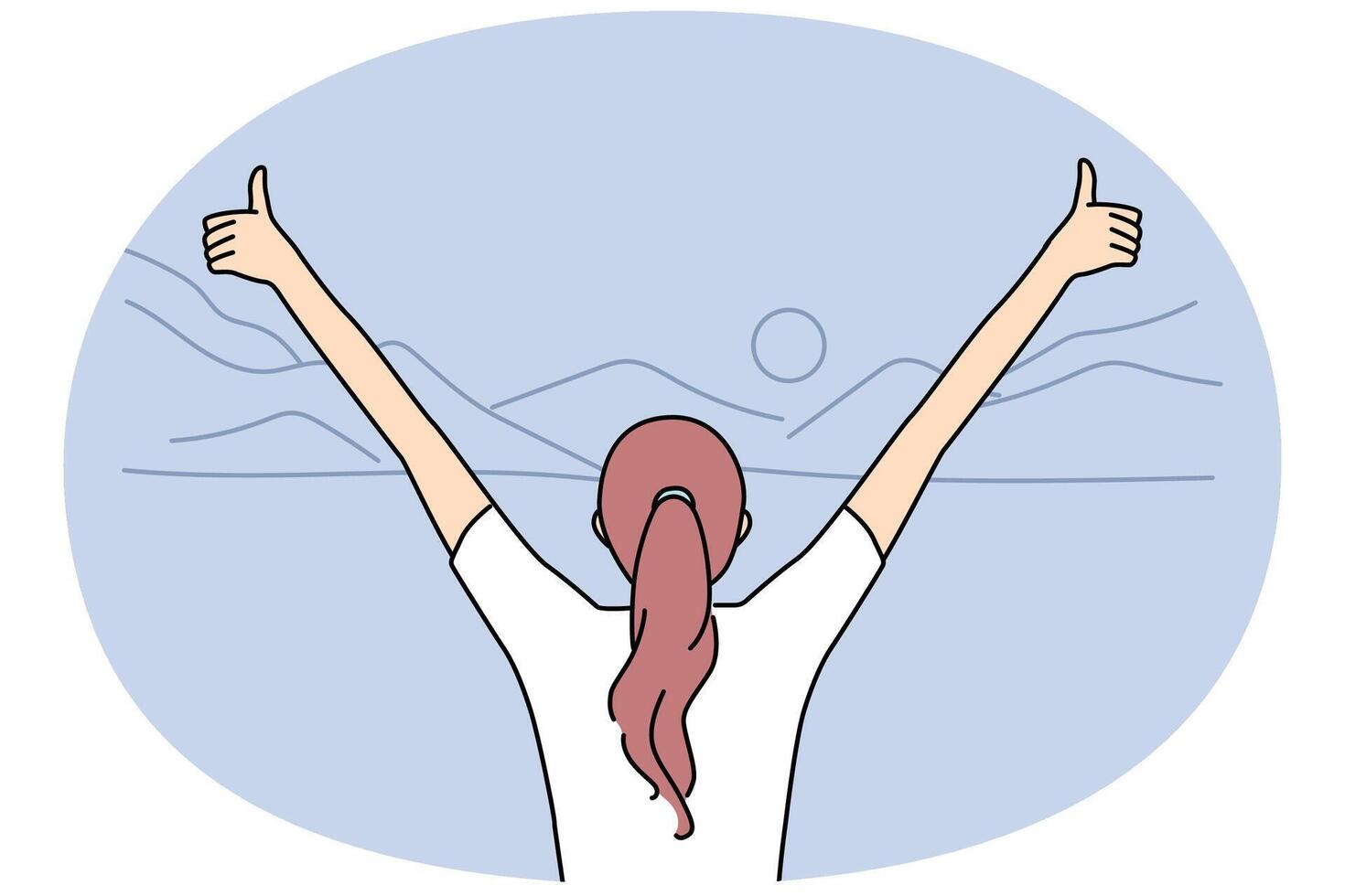 Woman with thumbs up in air enjoy life vector