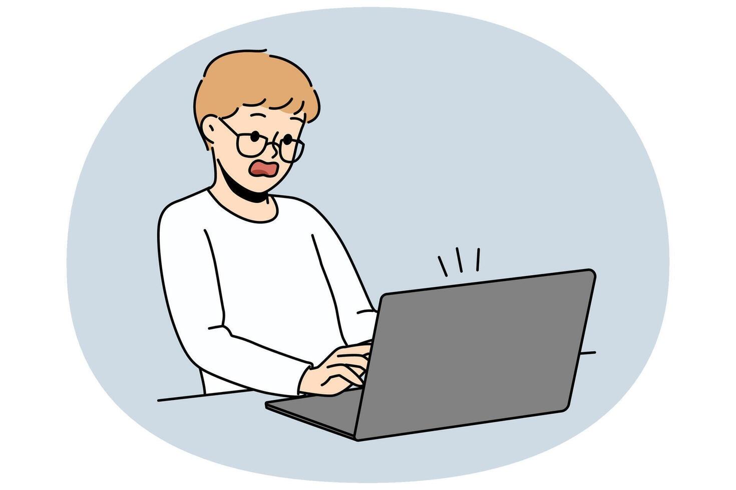 Stunned boy shocked with information on computer vector