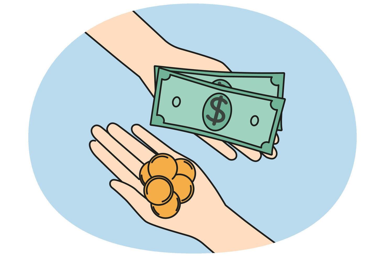 People with coins and banknotes involved in currency exchange vector