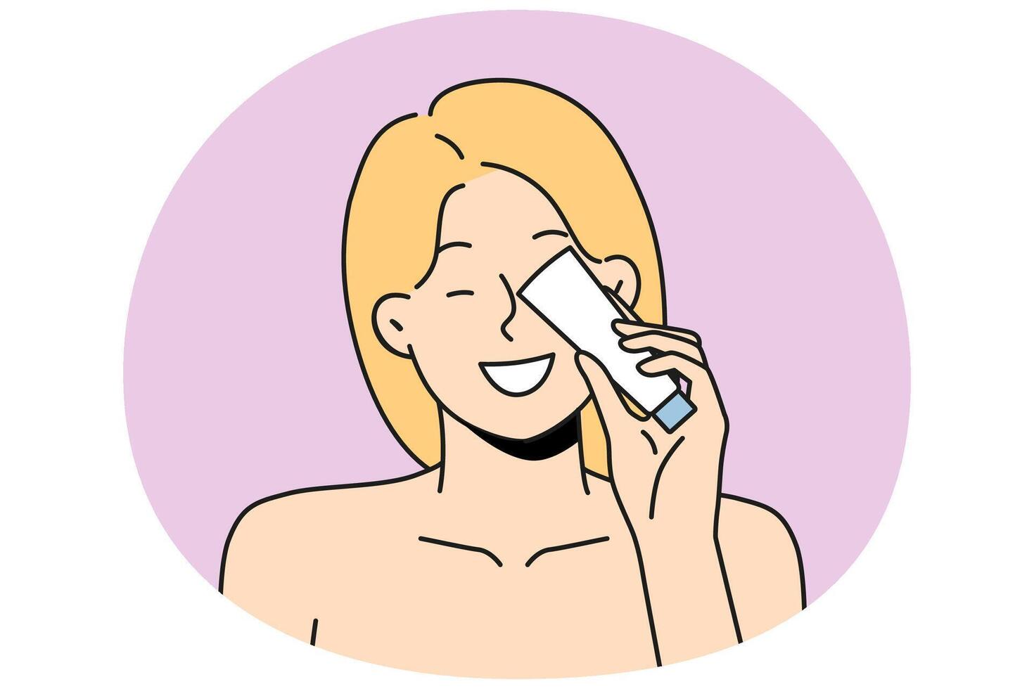 Smiling woman with beauty product bottle vector