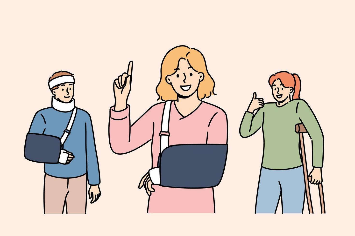 Injured people received treatment at clinic show approving gestures confirming quality of healthcare vector
