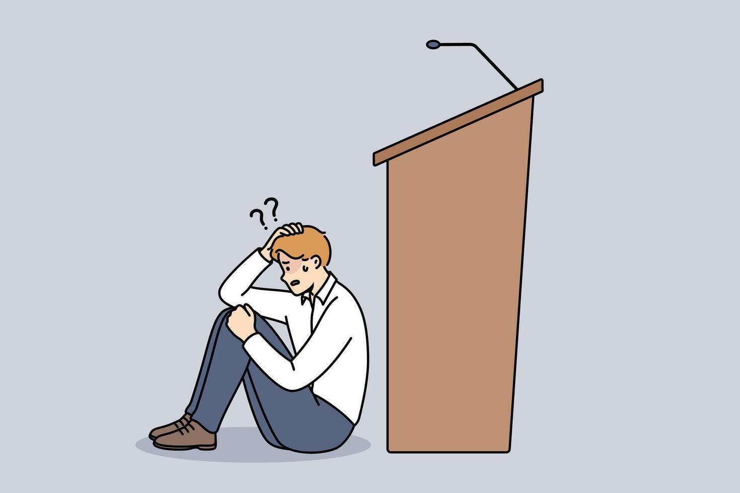 Fear Of Speaking In Front Of Audience Man experiences peiraphobia, which causes fear speaking in front of