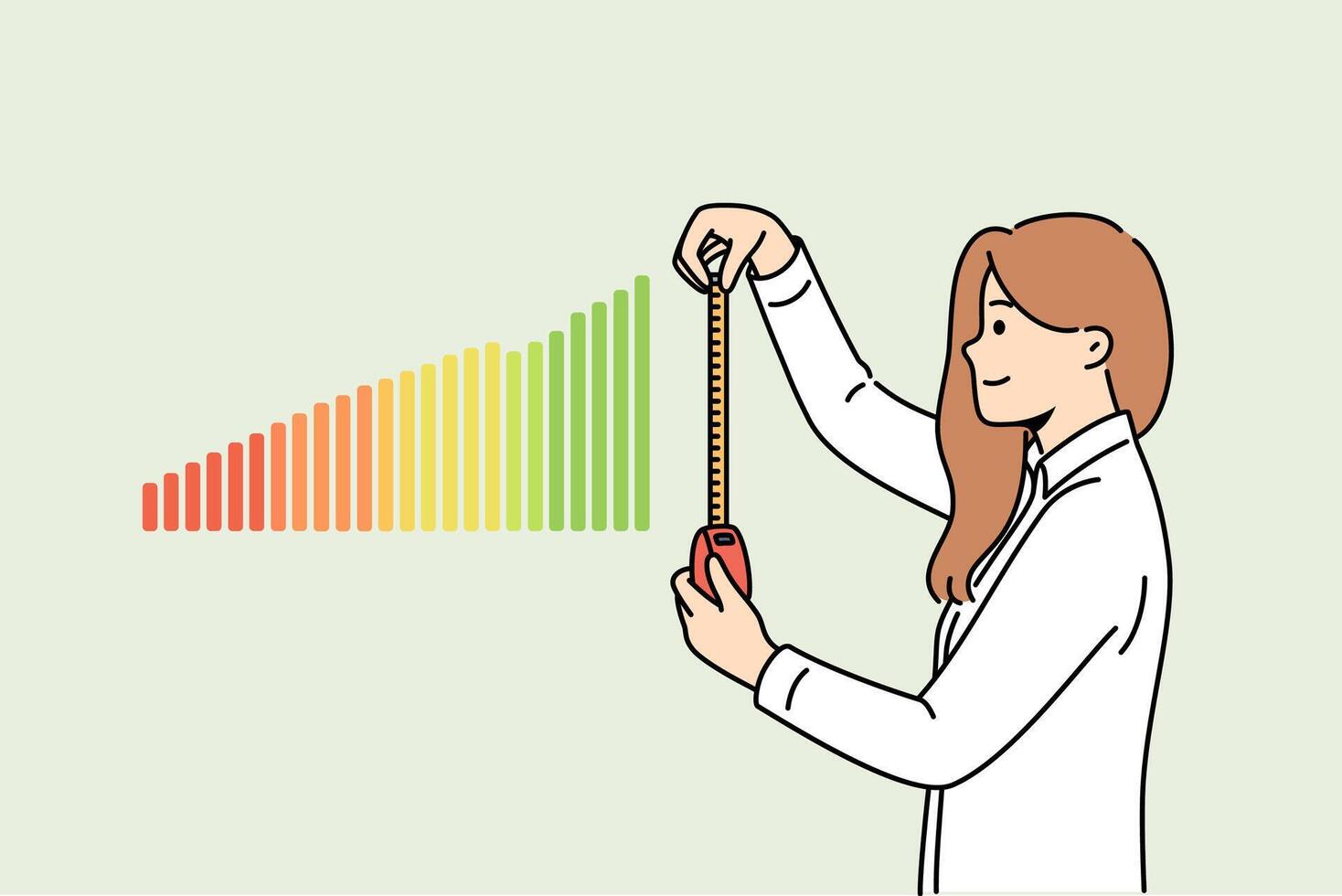 Woman business analyst measures financial chart to understand trends in company income level vector