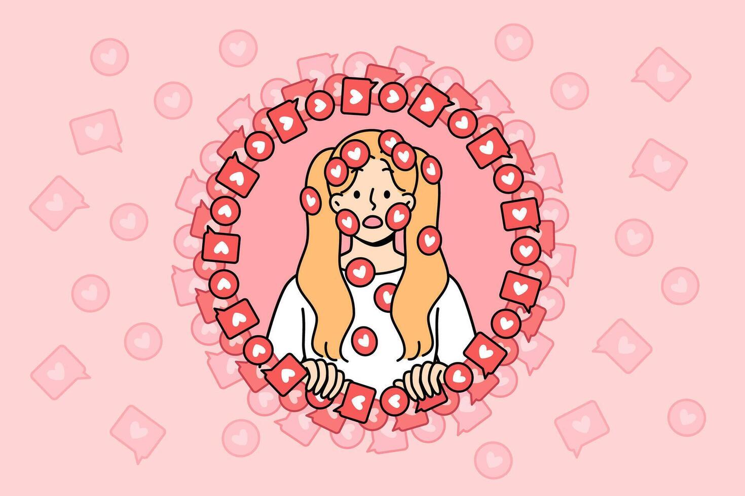 Little girl frightened by overabundance of positive reactions and responses from subscribers to blog vector