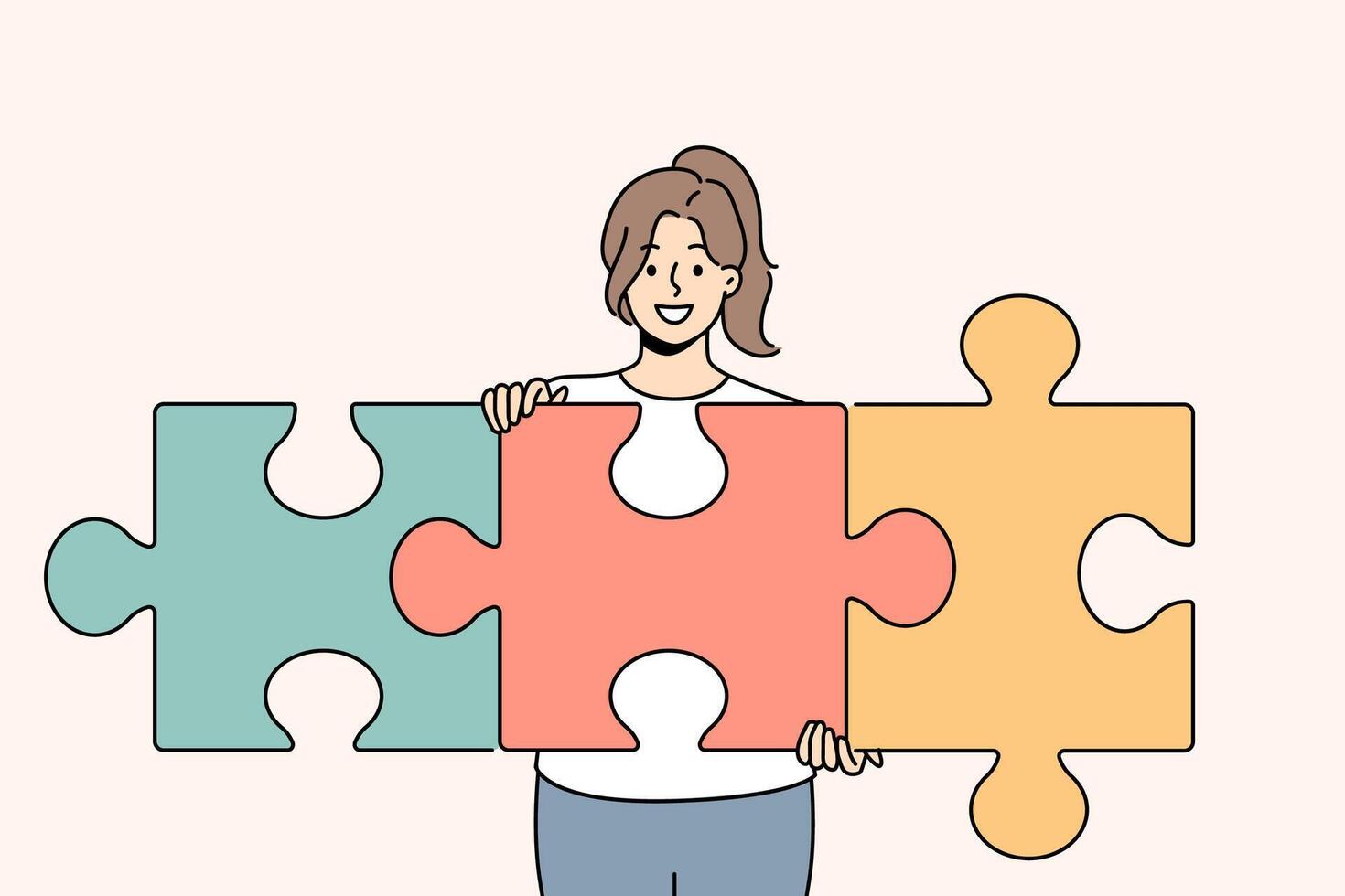 Successful woman unraveling puzzle and solving complex task while developing own startup vector