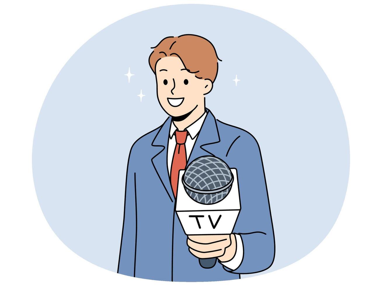 Male reporter stretch microphone to camera vector