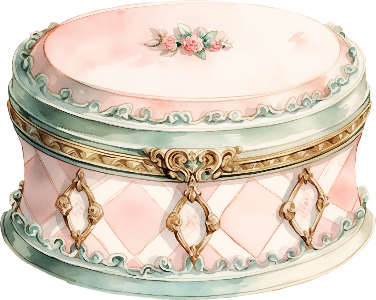 A pink and green box with a floral design on it watercolor png