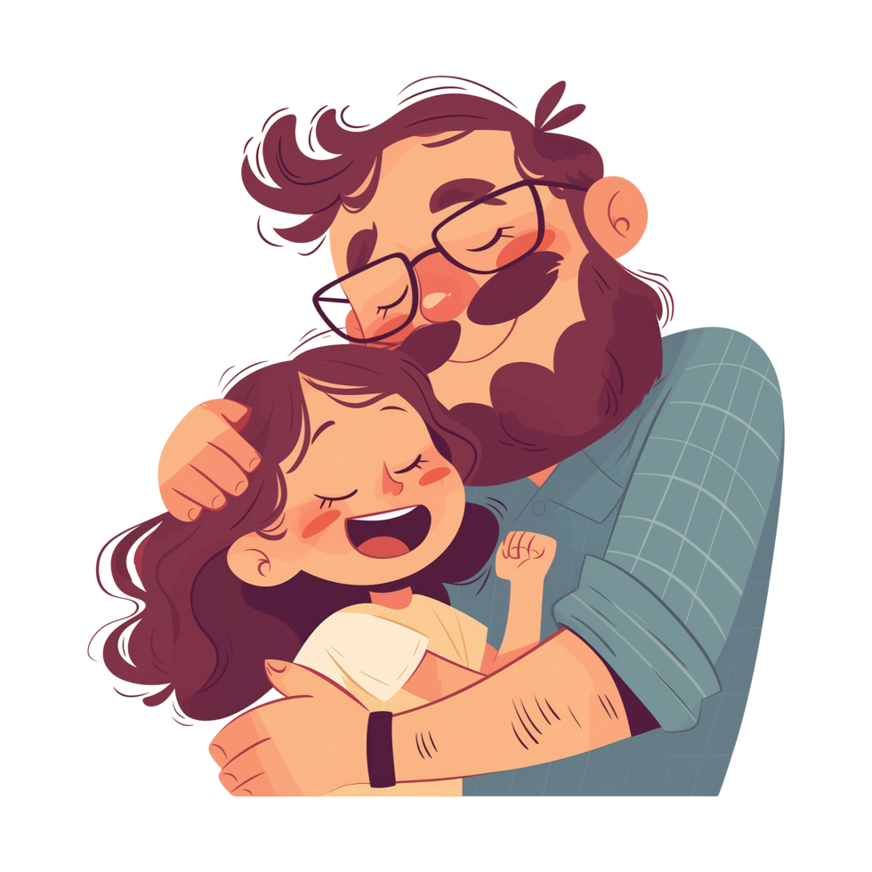 Cute cartoon happy dad hugging his daughter png