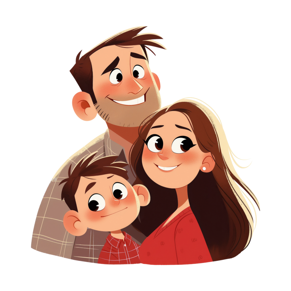 Happy family. Father, mother, and son together cartoon illustration png