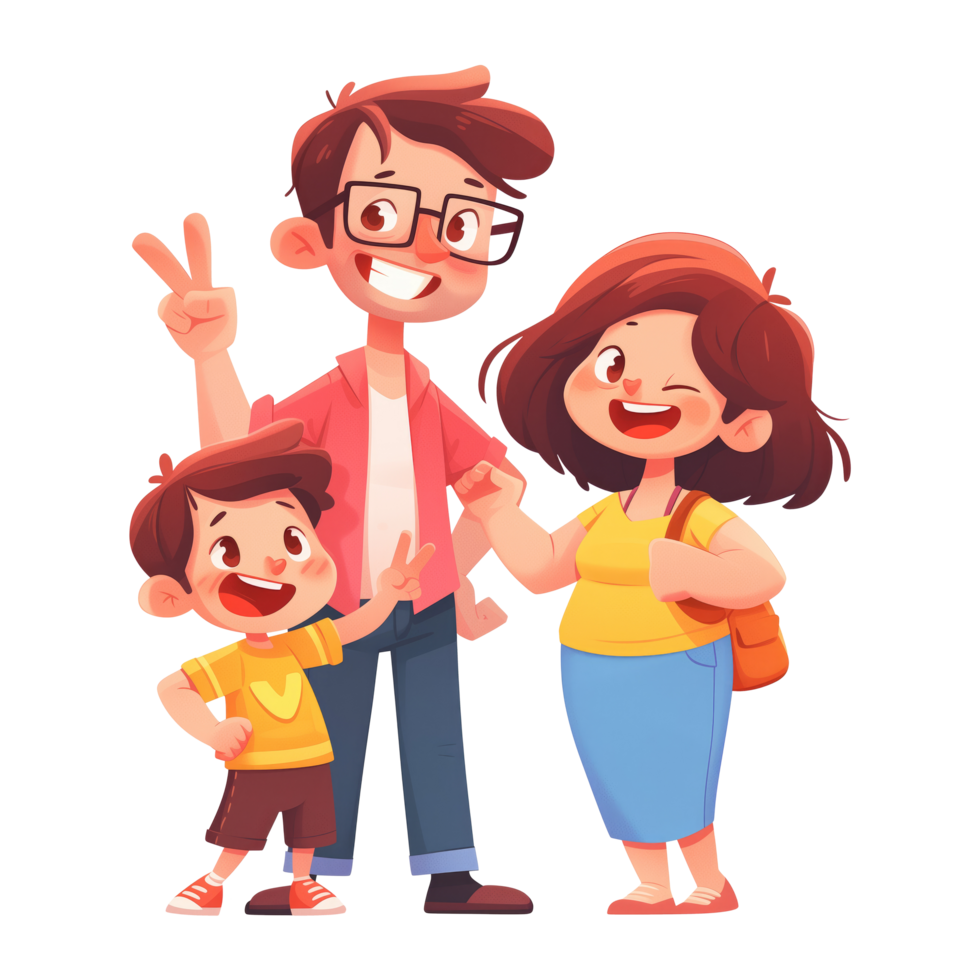 Happy family having fun together cartoon illustration png