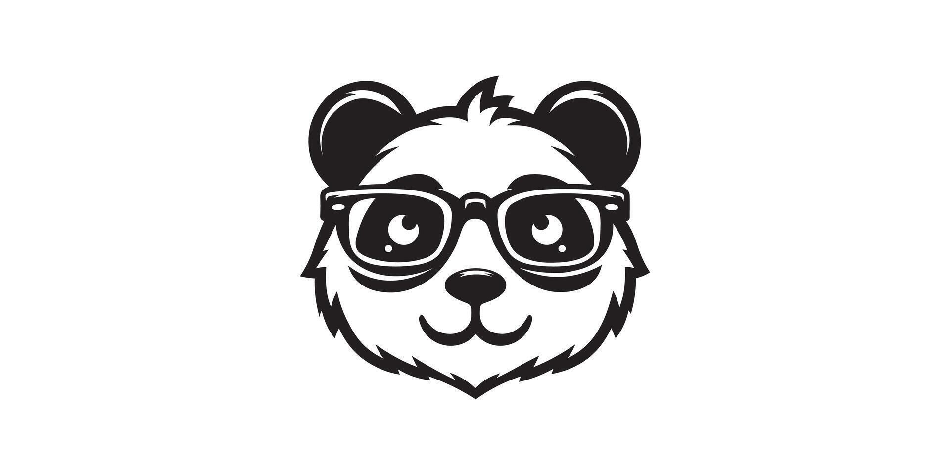 Geeky Panda Head Illustration Wearing Glasses with Slight Smile vector