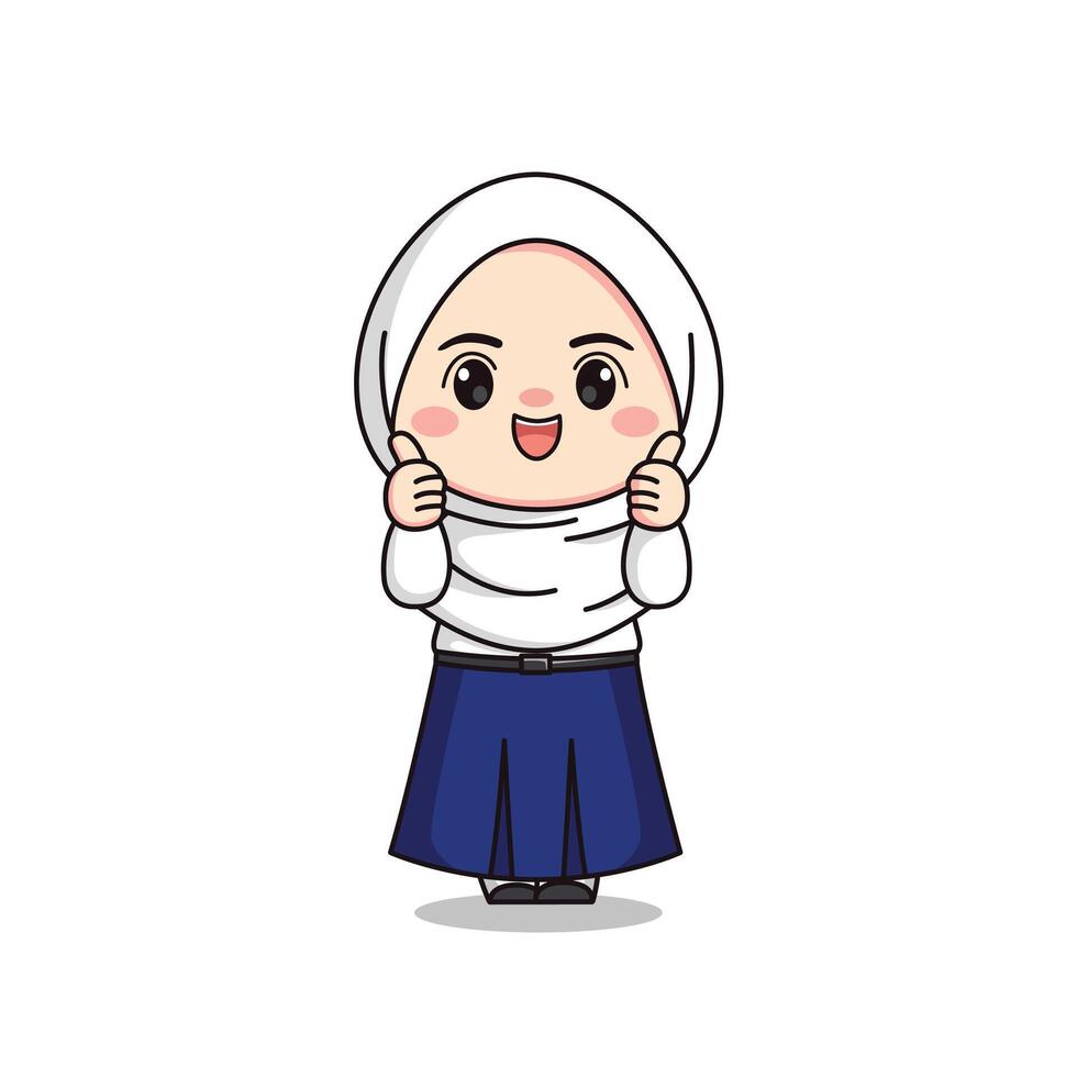 indonesian junior high school student cute hijab girl character vector