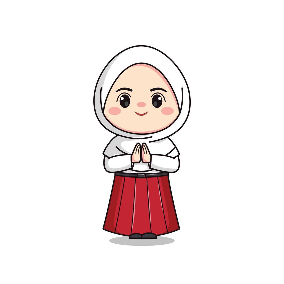 indonesian elementary school student cute hijab girl character vector