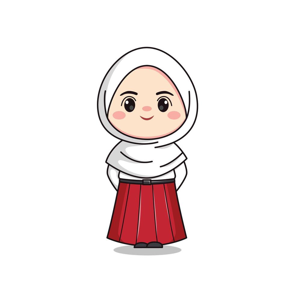 indonesian elementary school student cute hijab girl character vector