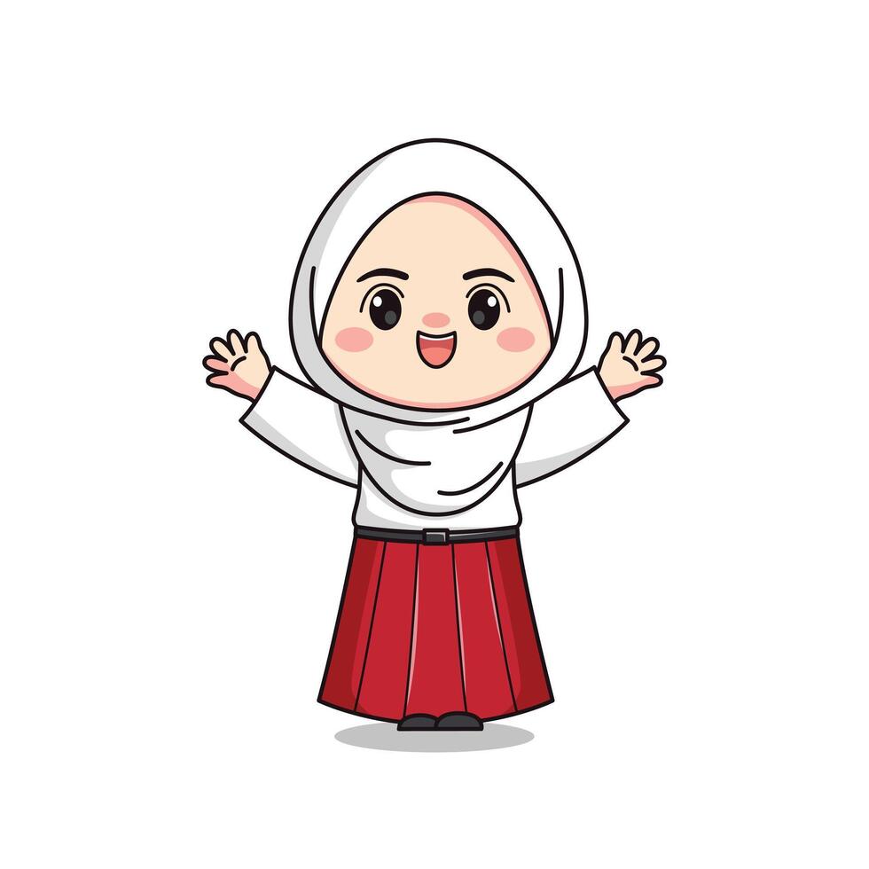 indonesian elementary school student cute hijab girl character vector