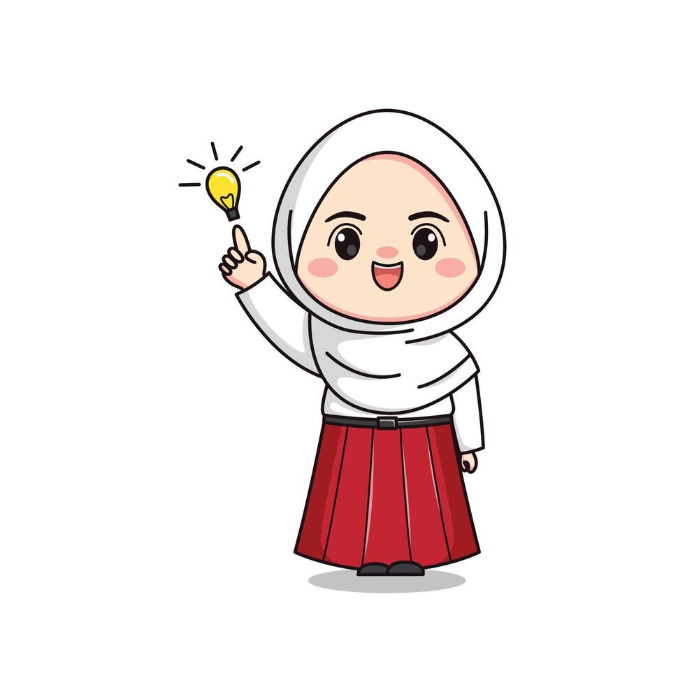 indonesian elementary school student cute hijab girl character vector