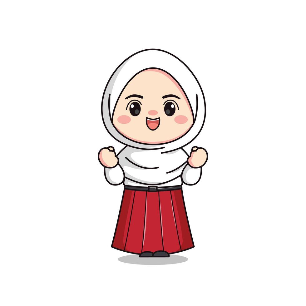 indonesian elementary school student cute hijab girl character vector