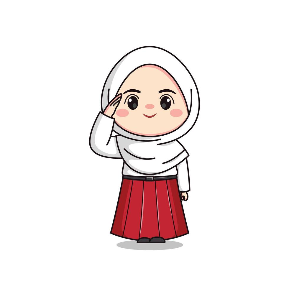indonesian elementary school student cute hijab girl character vector