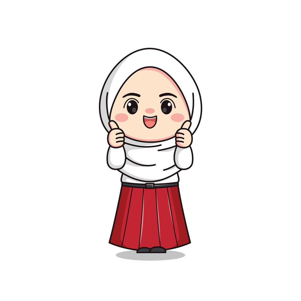 indonesian elementary school student cute hijab girl character vector