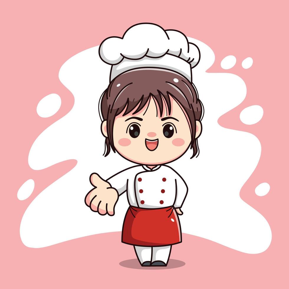 Cute chef girl kawaii character vector