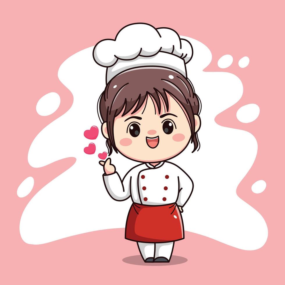 Cute chef girl kawaii character vector