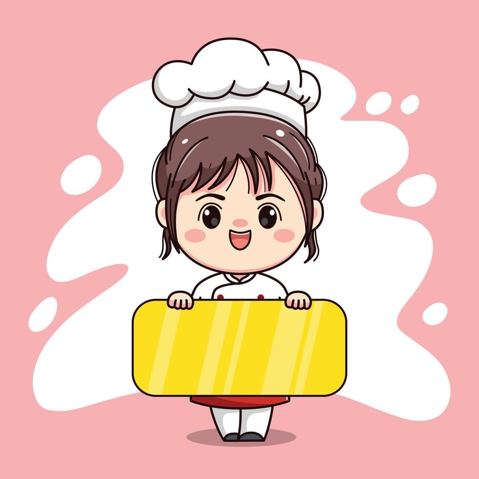 cute chef girl character with a board for text vector