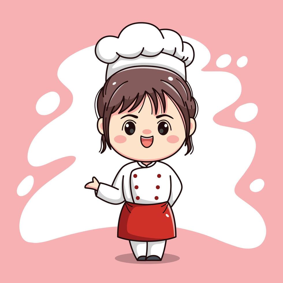 Cute chef girl kawaii character vector