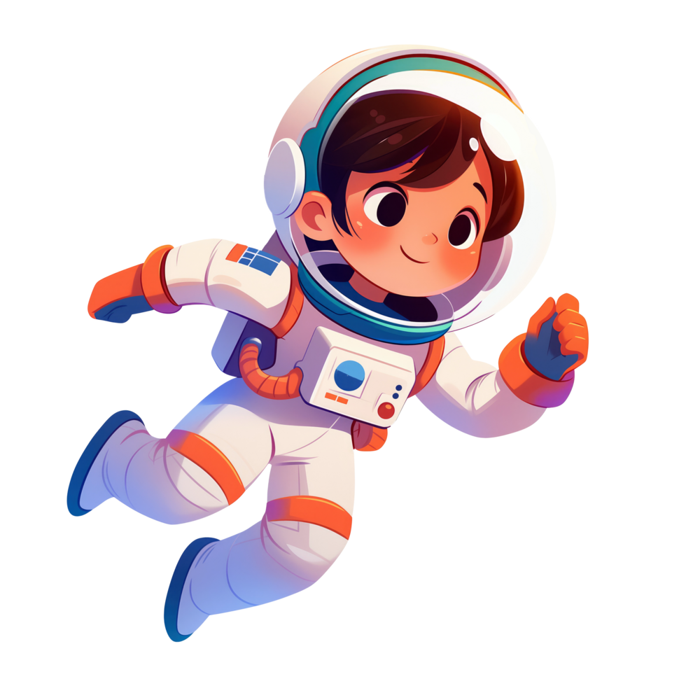 Young girl astronaut floating cartoon illustration png
