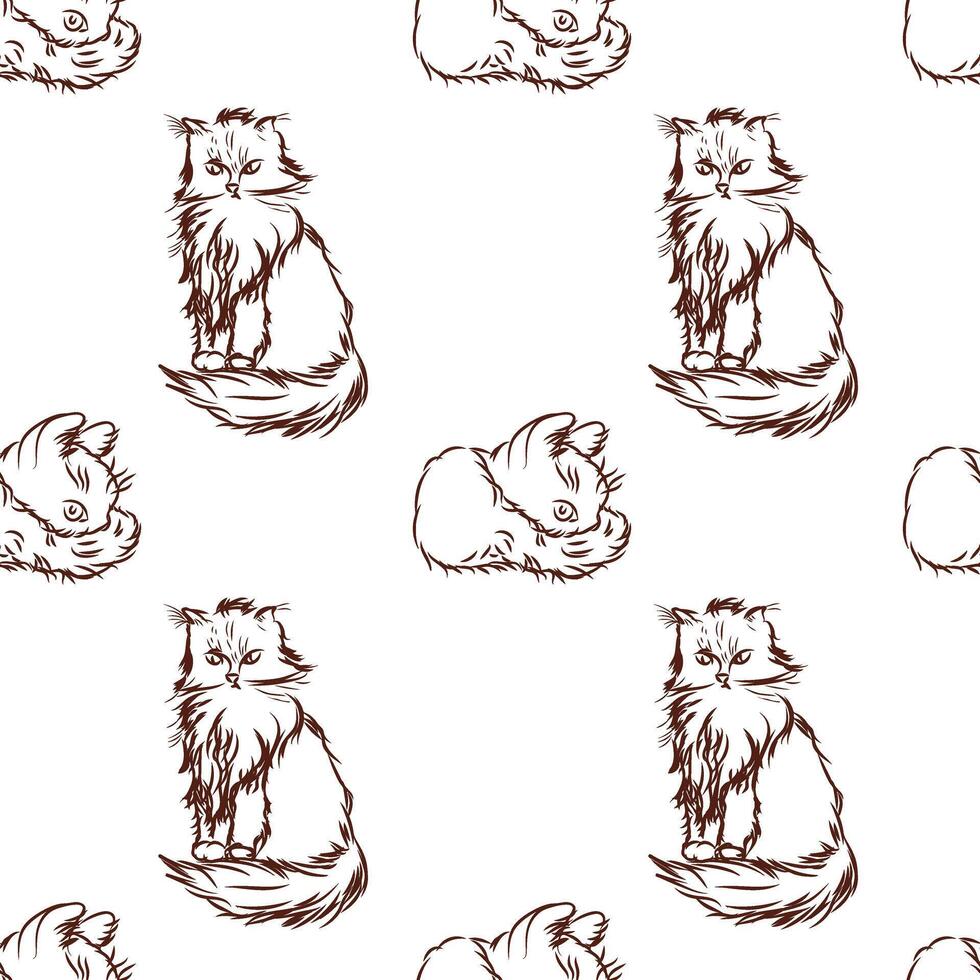 Cat in doodle style. Simple seamless pattern. illustration. vector