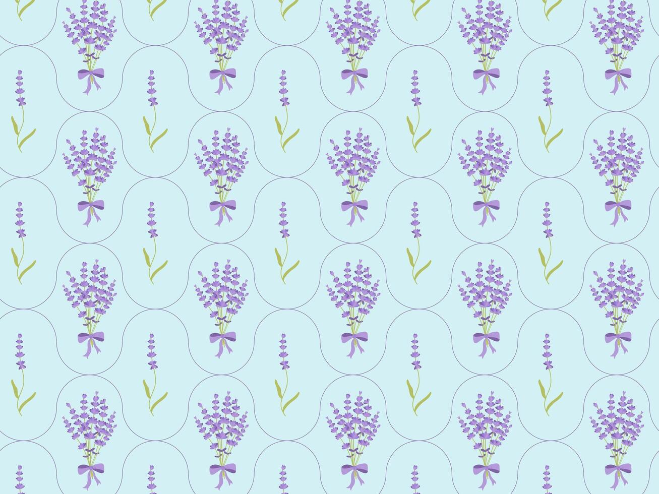 Beautiful floral damask pattern with purple lavender on the blue background. Botanical textile garment wallpaper, print, design. Hand-drawn illustration. vector