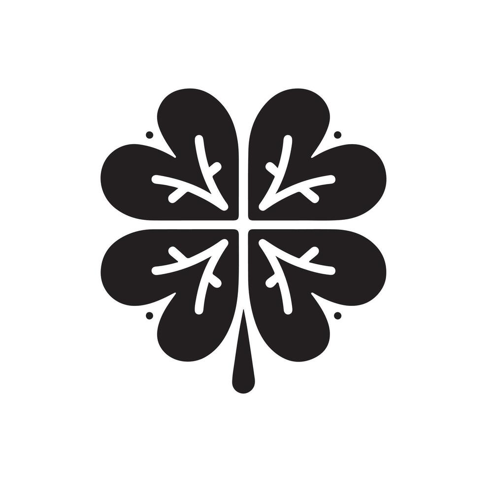 Four-leaf clover icon illustration. Black icon isolated on white background. Clover silhouette. vector