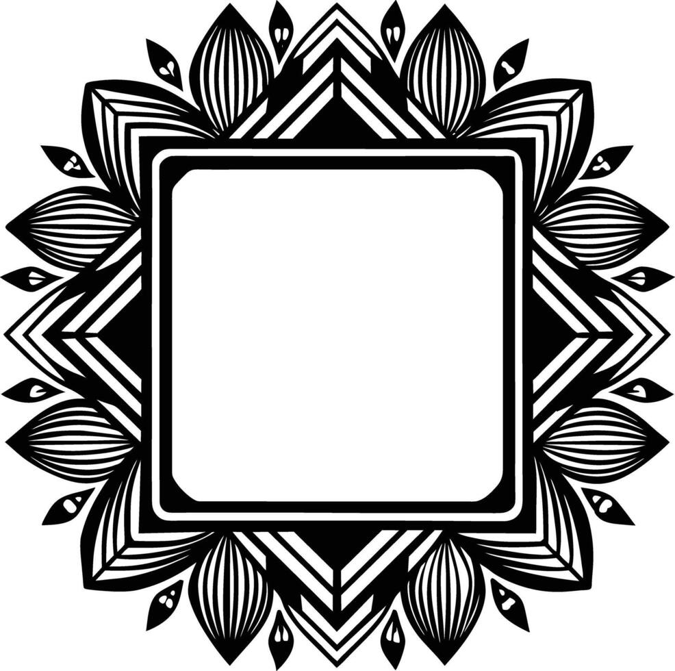 Ornate square Black frame Outline Icon vector