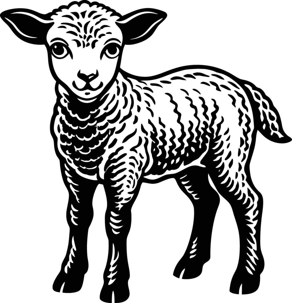 a black and white detailed lamb icon outline standing vector