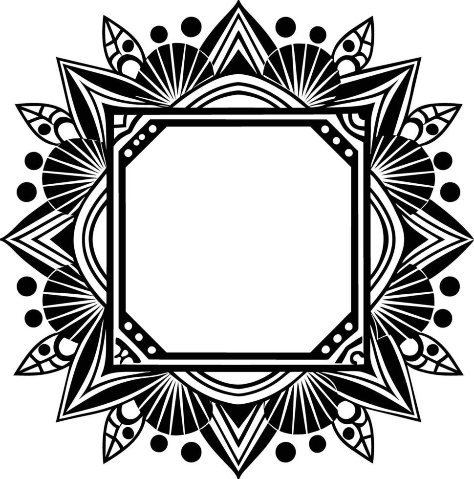 Ornate square Black frame Outline Icon vector